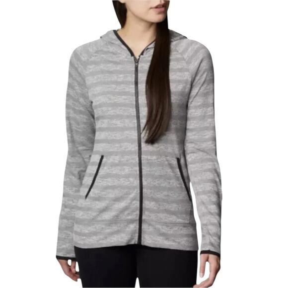Columbia Wannacut Ridge Gray Striped Full Zip Hoodie Size Medium Lightweight - Picture 1 of 7